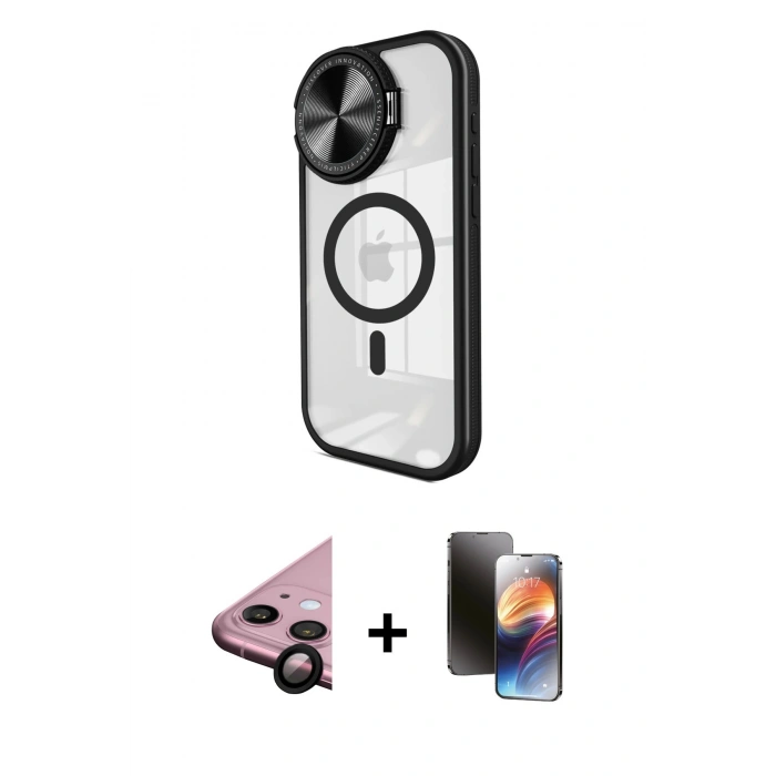 MARSİLYAN™- iPhone 11 Kılıf Kıvılcım Modern Koleksiyonu - Siyah 3D Antistatik Mat Seramik Nano Ekran Koruyucu + Raze Metal Kamera Lens - SH