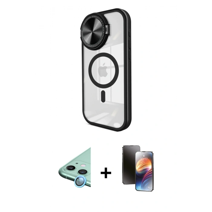 MARSİLYAN™- iPhone 11 Kılıf Kıvılcım Modern Koleksiyonu - Siyah 3D Antistatik Mat Seramik Nano Ekran Koruyucu + Raze Metal Kamera Lens - MI