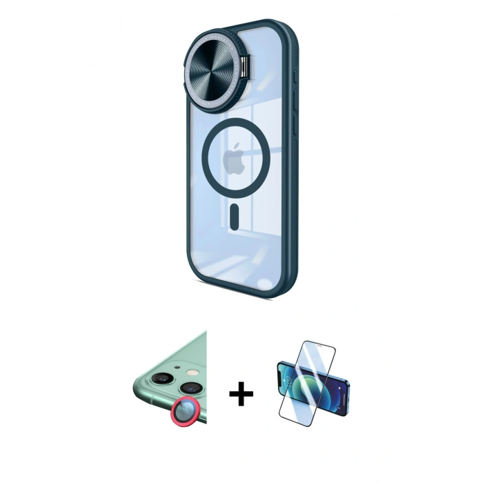 MARSİLYAN™- iPhone 11 Kılıf Kıvılcım Modern Koleksiyonu - Siyah 3D Antistatik Seramik Nano Ekran Koruyucu + Kırmızı Raze Metal Kamera Lens