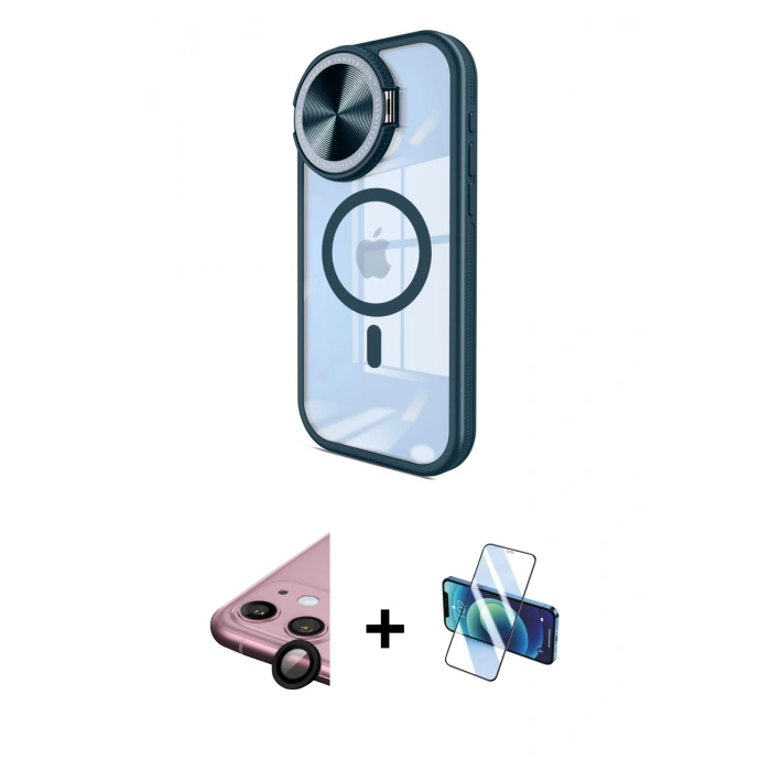 MARSİLYAN™- iPhone 11 Kılıf Kıvılcım Modern Koleksiyonu - Siyah 3D Antistatik Seramik Nano Ekran Koruyucu + Raze Metal Kamera Lens - SH
