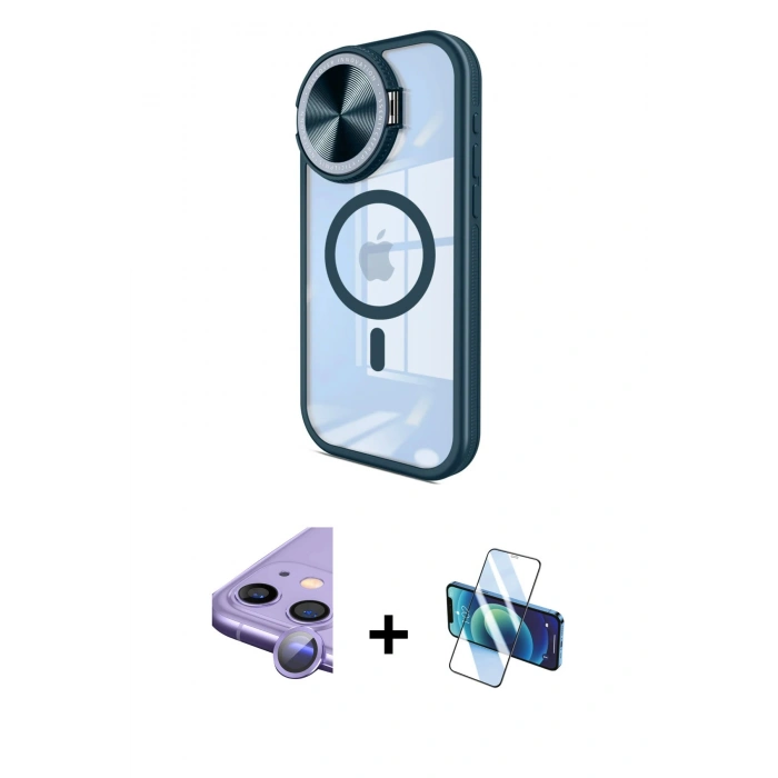 MARSİLYAN™- iPhone 11 Kılıf Kıvılcım Modern Koleksiyonu - Siyah 3D Antistatik Seramik Nano Ekran Koruyucu + Raze Metal Kamera Lens - MR