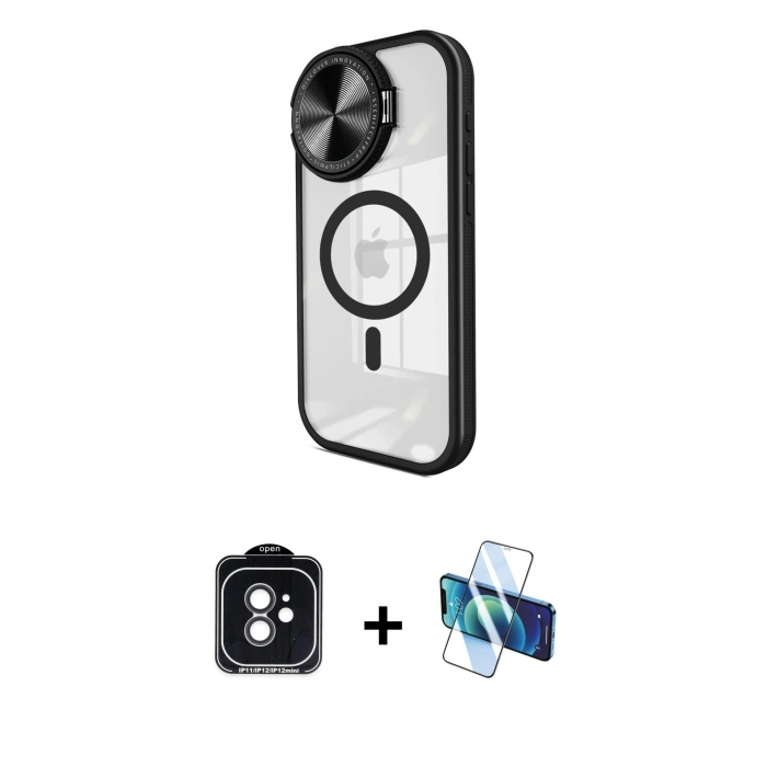 MARSİLYAN™- iPhone 11 Kılıf Kıvılcım Modern Koleksiyonu - Siyah 3D Antistatik Seramik Nano Ekran Koruyucu + PVD Metal Kamera Lens - SH