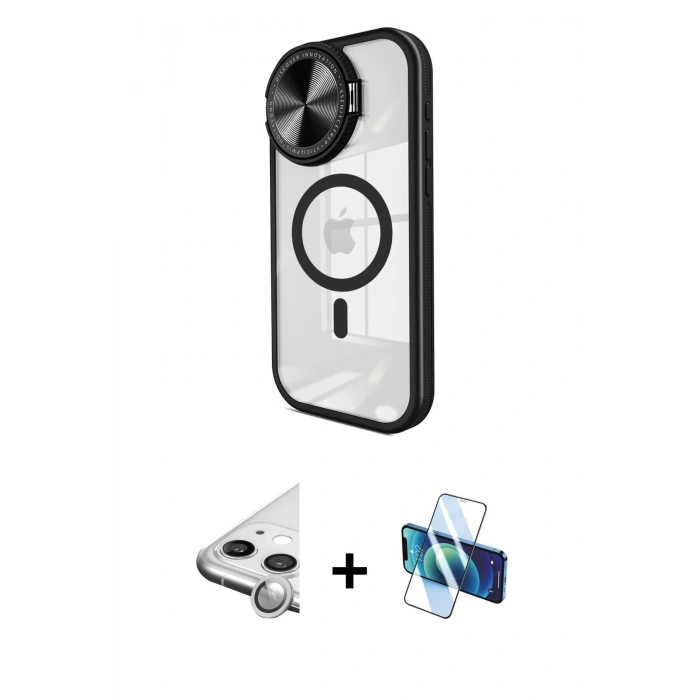 MARSİLYAN™- iPhone 11 Kılıf Kıvılcım Modern Koleksiyonu - Siyah 3D Antistatik Seramik Nano Ekran Koruyucu + Raze Metal Kamera Lens - GS
