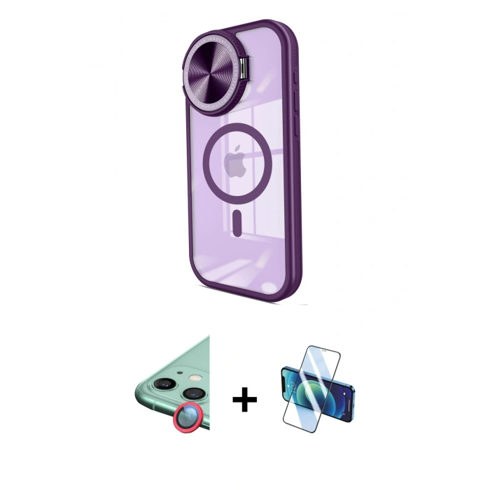 MARSİLYAN™- iPhone 11 Kılıf Kıvılcım Modern Koleksiyonu - Siyah 3D Antistatik Seramik Nano Ekran Koruyucu + Kırmızı Raze Metal Kamera Lens