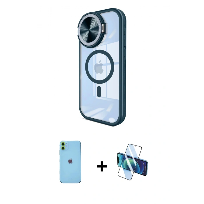 MARSİLYAN™- iPhone 11 Kılıf Kıvılcım Modern Koleksiyonu - Siyah 3D Antistatik Seramik Nano Ekran Koruyucu + Yeşil Neon Fosforlu Kamera Lens