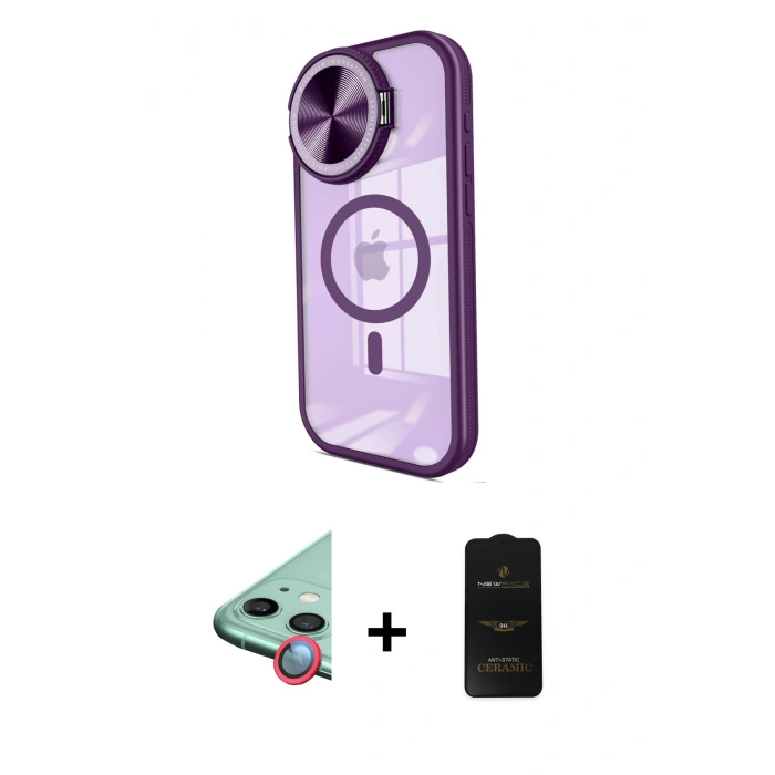 MARSİLYAN™- iPhone 11 Kılıf Kıvılcım Modern Koleksiyonu - Siyah 6D Antistatik Mat Seramik Hayalet Nano Ekran Koruyucu + Raze Metal Kamera Lens - KI