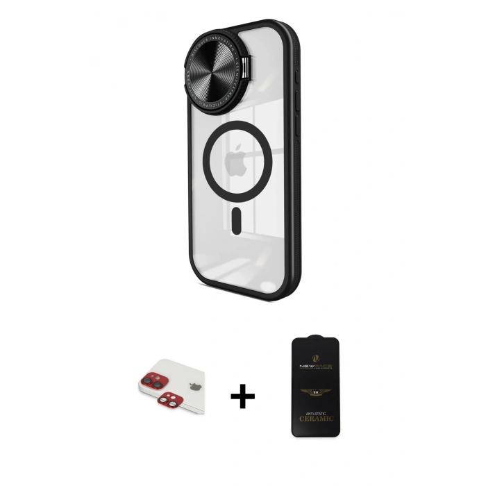MARSİLYAN™- iPhone 11 Kılıf Kıvılcım Modern Koleksiyonu - Siyah 6D Antistatik Mat Seramik Hayalet Nano Ekran Koruyucu + Pers Alüminyum Kamera Lens - KI