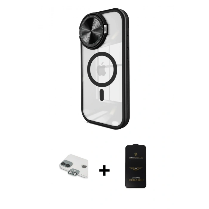 MARSİLYAN™- iPhone 11 Kılıf Kıvılcım Modern Koleksiyonu - Siyah 6D Antistatik Mat Seramik Hayalet Nano Ekran Koruyucu + Pers Alüminyum Kamera Lens - YL