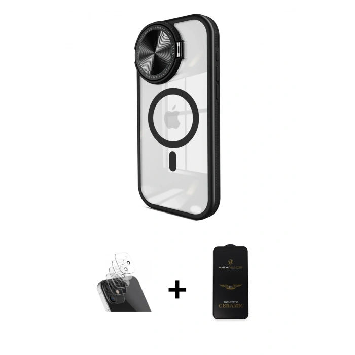 MARSİLYAN™- iPhone 11 Kılıf Kıvılcım Modern Koleksiyonu - Siyah 6D Antistatik Mat Seramik Hayalet Nano Ekran Koruyucu + Kamera Lens Koruma Cam - SF