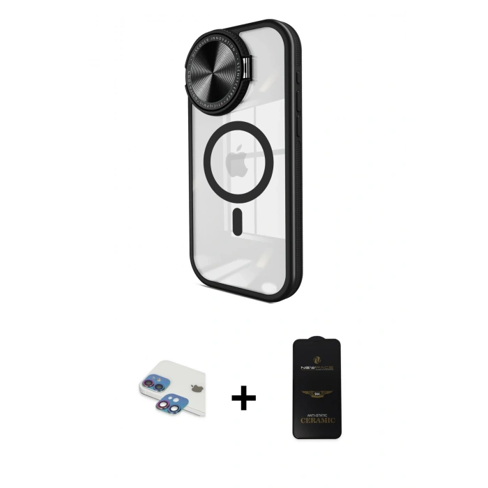 MARSİLYAN™- iPhone 11 Kılıf Kıvılcım Modern Koleksiyonu - Siyah 6D Antistatik Mat Seramik Hayalet Nano Ekran Koruyucu + Pers Alüminyum Kamera Lens - GI