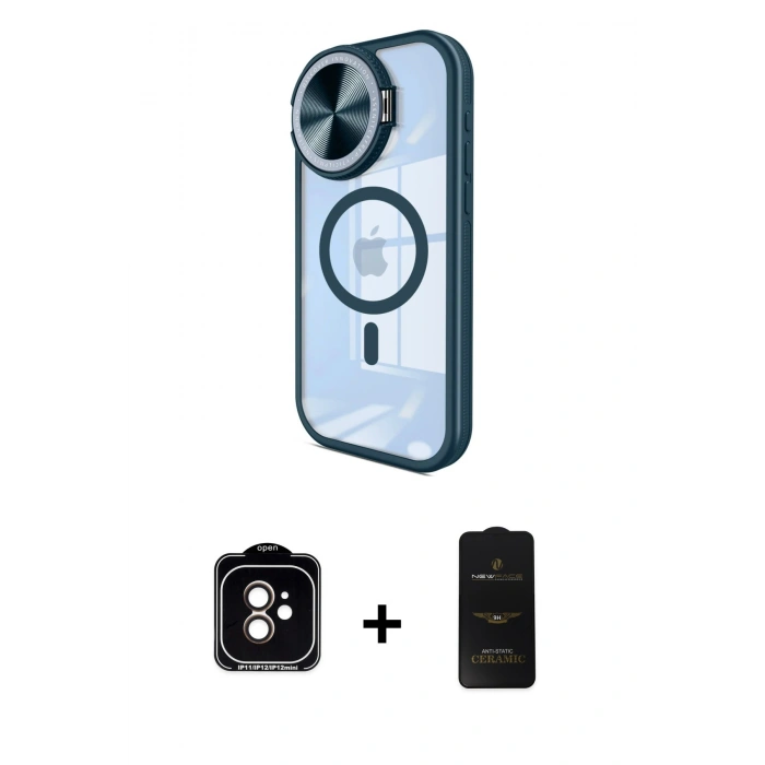 MARSİLYAN™- iPhone 11 Kılıf Kıvılcım Modern Koleksiyonu - Siyah 6D Antistatik Mat Seramik Hayalet Nano Ekran Koruyucu + PVD Metal Kamera Lens - TU