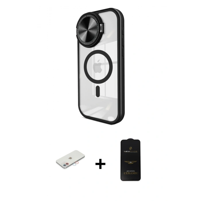 MARSİLYAN™- iPhone 11 Kılıf Kıvılcım Modern Koleksiyonu - Siyah 6D Antistatik Mat Seramik Hayalet Nano Ekran Koruyucu + Renkli Kamera Lens Koruma Cam - PE