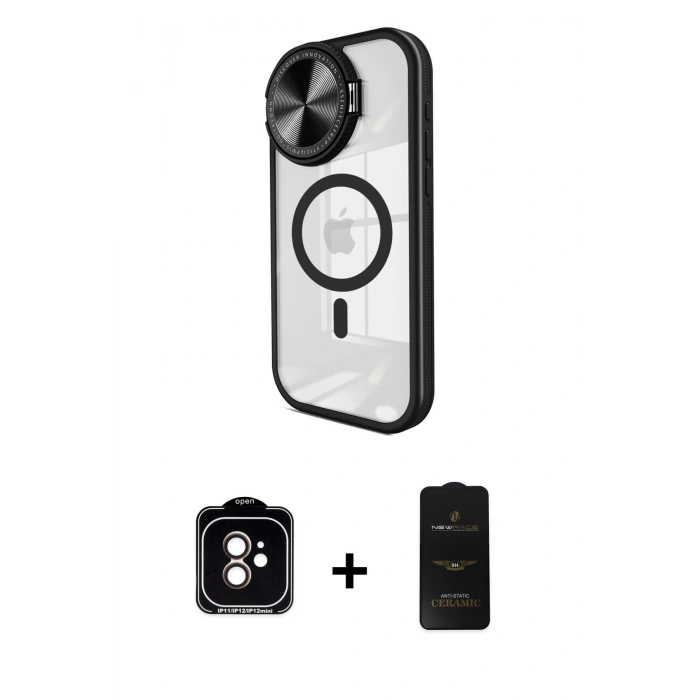 MARSİLYAN™- iPhone 11 Kılıf Kıvılcım Modern Koleksiyonu - Siyah 6D Antistatik Mat Seramik Hayalet Nano Ekran Koruyucu + PVD Metal Kamera Lens - TU
