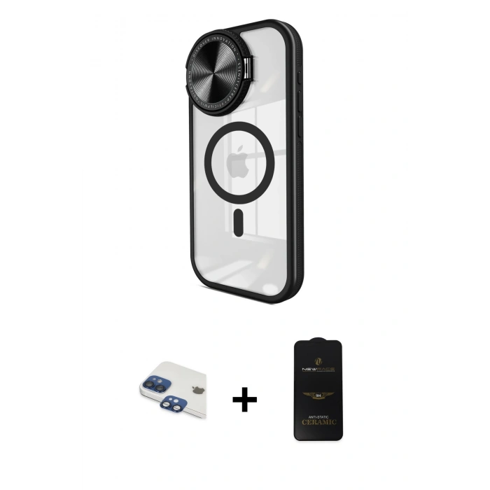 MARSİLYAN™- iPhone 11 Kılıf Kıvılcım Modern Koleksiyonu - Siyah 6D Antistatik Mat Seramik Hayalet Nano Ekran Koruyucu + Pers Alüminyum Kamera Lens - LT