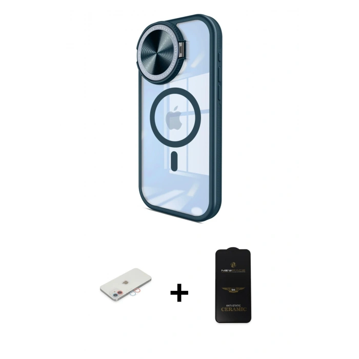 MARSİLYAN™- iPhone 11 Kılıf Kıvılcım Modern Koleksiyonu - Siyah 6D Antistatik Mat Seramik Hayalet Nano Ekran Koruyucu + Renkli Kamera Lens Koruma Cam - PE