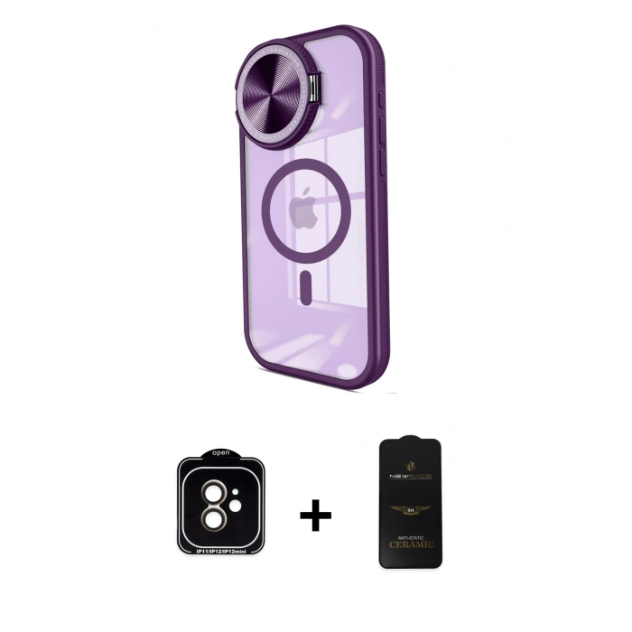 MARSİLYAN™- iPhone 11 Kılıf Kıvılcım Modern Koleksiyonu - Siyah 6D Antistatik Mat Seramik Hayalet Nano Ekran Koruyucu + PVD Metal Kamera Lens - TU