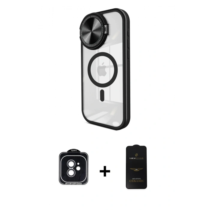 MARSİLYAN™- iPhone 11 Kılıf Kıvılcım Modern Koleksiyonu - Siyah 6D Antistatik Mat Seramik Hayalet Nano Ekran Koruyucu + PVD Metal Kamera Lens - SH