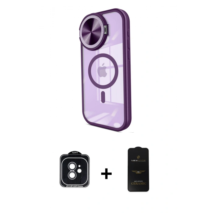 MARSİLYAN™- iPhone 11 Kılıf Kıvılcım Modern Koleksiyonu - Siyah 6D Antistatik Mat Seramik Hayalet Nano Ekran Koruyucu + PVD Metal Kamera Lens - SH