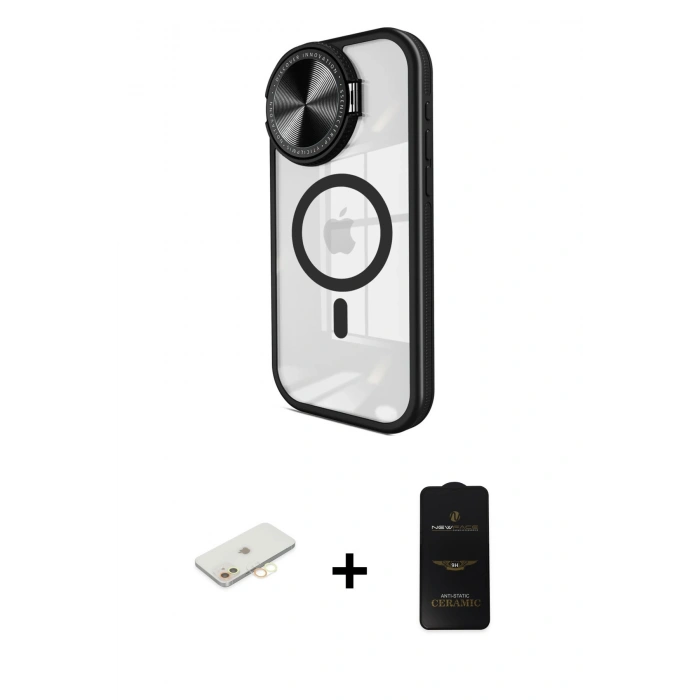 MARSİLYAN™- iPhone 11 Kılıf Kıvılcım Modern Koleksiyonu - Siyah 6D Antistatik Mat Seramik Hayalet Nano Ekran Koruyucu + Renkli Kamera Lens Koruma Cam - SI