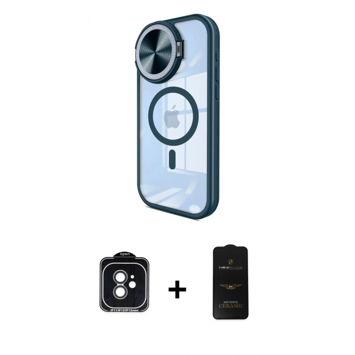MARSİLYAN™- iPhone 11 Kılıf Kıvılcım Modern Koleksiyonu - Siyah 6D Antistatik Mat Seramik Hayalet Nano Ekran Koruyucu + PVD Metal Kamera Lens - SH