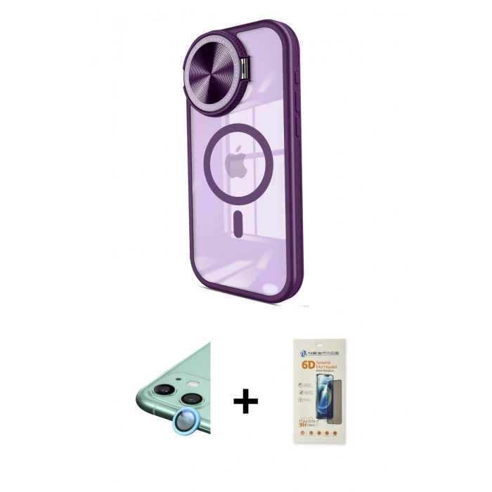 MARSİLYAN™- iPhone 11 Kılıf Kıvılcım Modern Koleksiyonu - Siyah 6D Mat Seramik Hayalet Nano Ekran Koruyucu + Mavi Raze Metal Kamera Lens