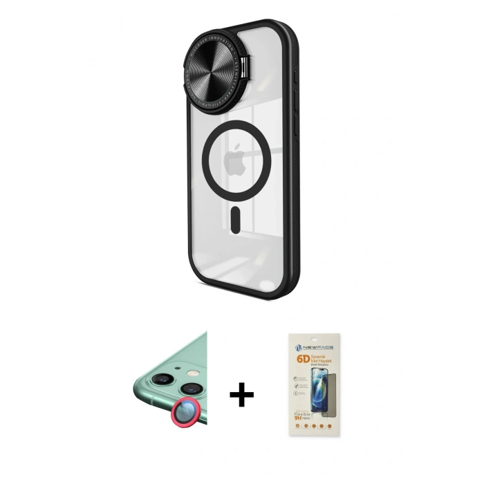 MARSİLYAN™- iPhone 11 Kılıf Kıvılcım Modern Koleksiyonu - Siyah 6D Mat Seramik Hayalet Nano Ekran Koruyucu + Raze Metal Kamera Lens - KI