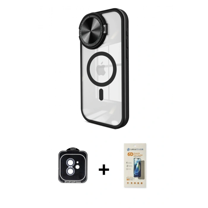 MARSİLYAN™- iPhone 11 Kılıf Kıvılcım Modern Koleksiyonu - Siyah 6D Mat Seramik Hayalet Nano Ekran Koruyucu + PVD Metal Kamera Lens - MI