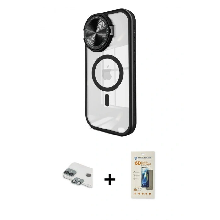 MARSİLYAN™- iPhone 11 Kılıf Kıvılcım Modern Koleksiyonu - Siyah 6D Mat Seramik Hayalet Nano Ekran Koruyucu + Pers Alüminyum Kamera Lens - YL