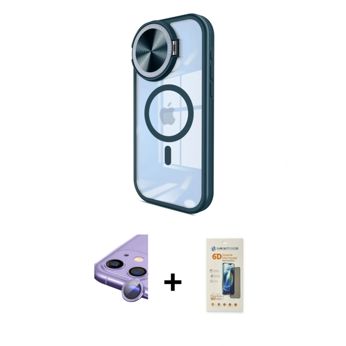 MARSİLYAN™- iPhone 11 Kılıf Kıvılcım Modern Koleksiyonu - Siyah 6D Mat Seramik Hayalet Nano Ekran Koruyucu + Raze Metal Kamera Lens - MR