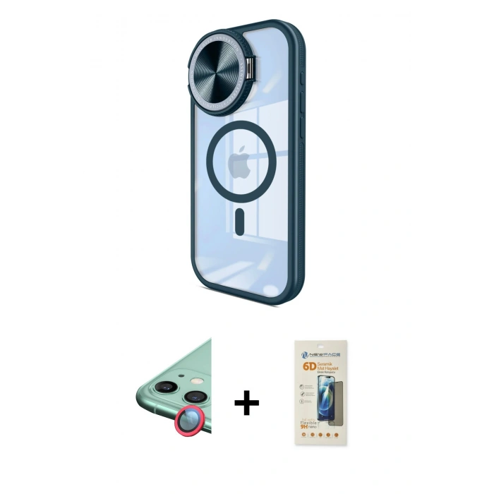 MARSİLYAN™- iPhone 11 Kılıf Kıvılcım Modern Koleksiyonu - Siyah 6D Mat Seramik Hayalet Nano Ekran Koruyucu + Raze Metal Kamera Lens - KI