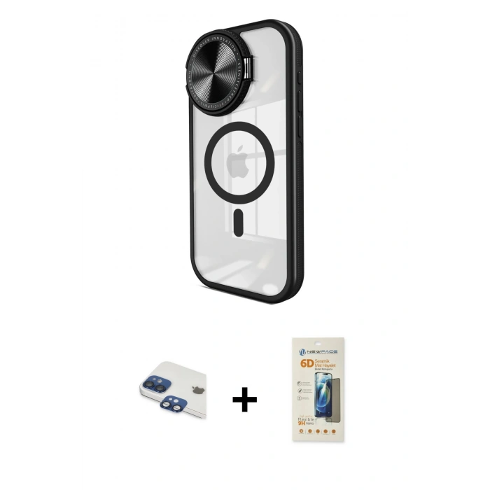 MARSİLYAN™- iPhone 11 Kılıf Kıvılcım Modern Koleksiyonu - Siyah 6D Mat Seramik Hayalet Nano Ekran Koruyucu + Pers Alüminyum Kamera Lens - LT