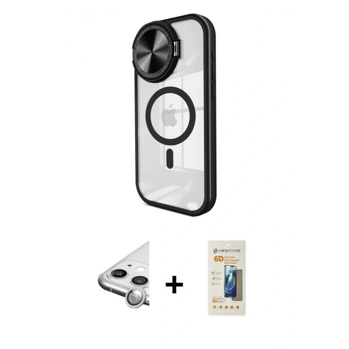 MARSİLYAN™- iPhone 11 Kılıf Kıvılcım Modern Koleksiyonu - Siyah 6D Mat Seramik Hayalet Nano Ekran Koruyucu + Raze Metal Kamera Lens - GS