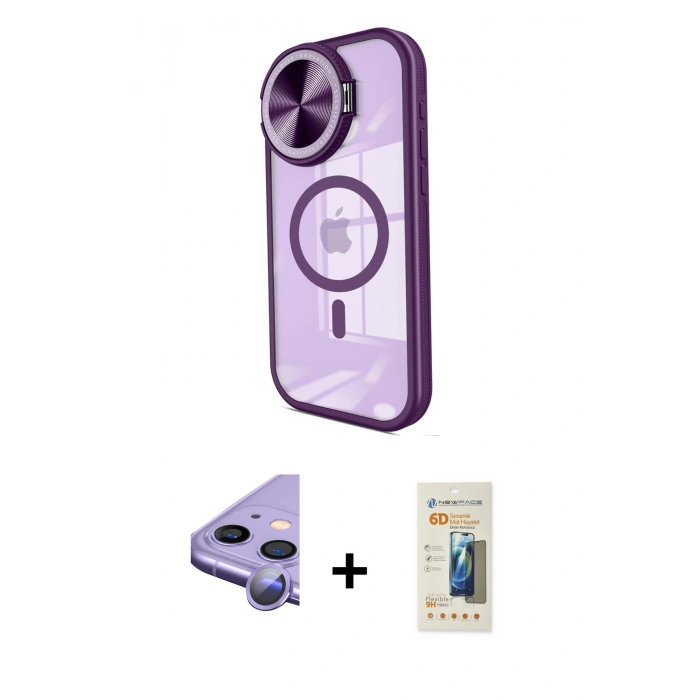 MARSİLYAN™- iPhone 11 Kılıf Kıvılcım Modern Koleksiyonu - Siyah 6D Mat Seramik Hayalet Nano Ekran Koruyucu + Raze Metal Kamera Lens - MR