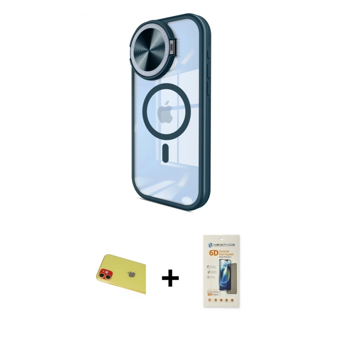 MARSİLYAN™- iPhone 11 Kılıf Kıvılcım Modern Koleksiyonu - Siyah 6D Mat Seramik Hayalet Nano Ekran Koruyucu + Rainbow Kamera Lens Koruma Cam - KI