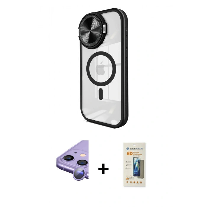 MARSİLYAN™- iPhone 11 Kılıf Kıvılcım Modern Koleksiyonu - Siyah 6D Mat Seramik Hayalet Nano Ekran Koruyucu + Raze Metal Kamera Lens - MR