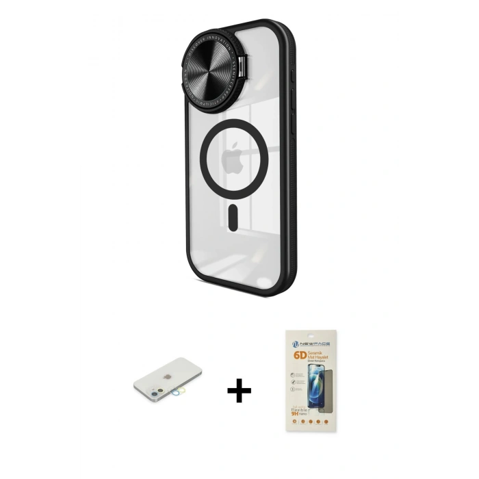 MARSİLYAN™- iPhone 11 Kılıf Kıvılcım Modern Koleksiyonu - Siyah 6D Mat Seramik Hayalet Nano Ekran Koruyucu + Renkli Kamera Lens Koruma Cam - SI