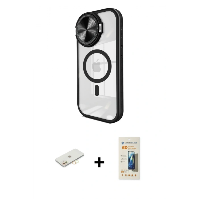 MARSİLYAN™- iPhone 11 Kılıf Kıvılcım Modern Koleksiyonu - Siyah 6D Mat Seramik Hayalet Nano Ekran Koruyucu + Renkli Kamera Lens Koruma Cam - SI