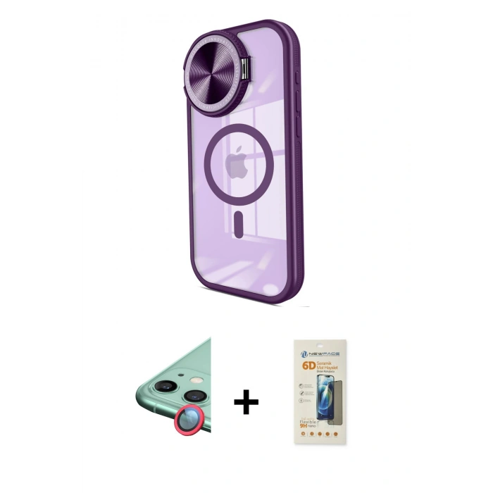 MARSİLYAN™- iPhone 11 Kılıf Kıvılcım Modern Koleksiyonu - Siyah 6D Mat Seramik Hayalet Nano Ekran Koruyucu + Raze Metal Kamera Lens - KI