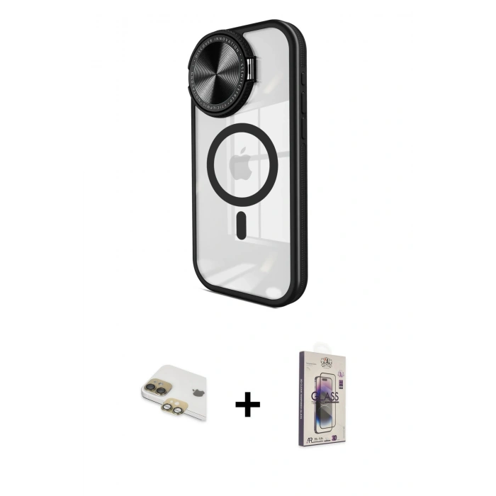MARSİLYAN™- iPhone 11 Kılıf Kıvılcım Modern Koleksiyonu - Siyah Bilvis 3D Cam Ekran Koruyucu + Pers Alüminyum Kamera Lens - GD
