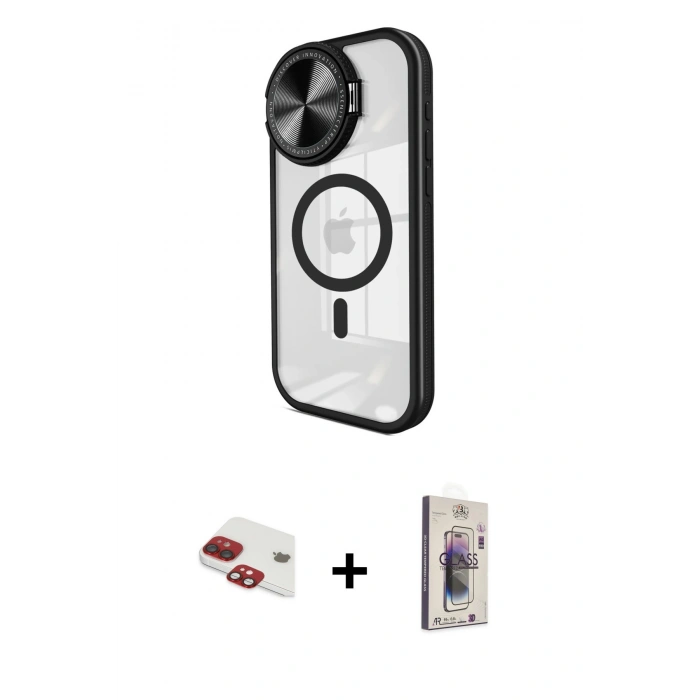 MARSİLYAN™- iPhone 11 Kılıf Kıvılcım Modern Koleksiyonu - Siyah Bilvis 3D Cam Ekran Koruyucu + Pers Alüminyum Kamera Lens - KI