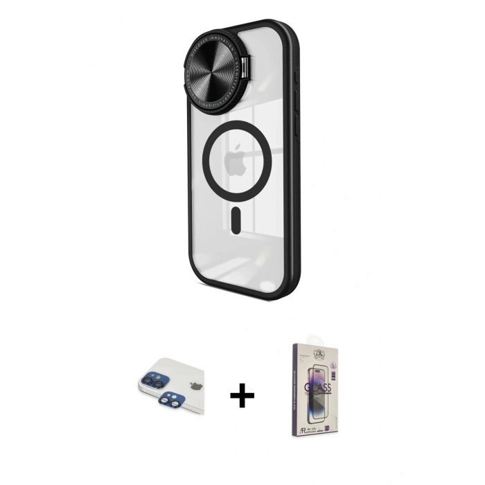 MARSİLYAN™- iPhone 11 Kılıf Kıvılcım Modern Koleksiyonu - Siyah Bilvis 3D Cam Ekran Koruyucu + Pers Alüminyum Kamera Lens - LT