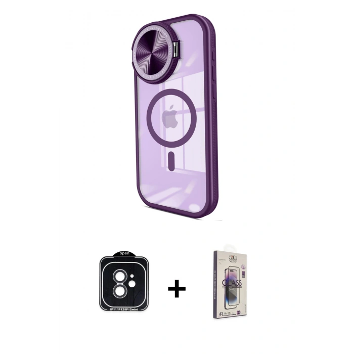 MARSİLYAN™- iPhone 11 Kılıf Kıvılcım Modern Koleksiyonu - Siyah Bilvis 3D Cam Ekran Koruyucu + PVD Metal Kamera Lens - SH