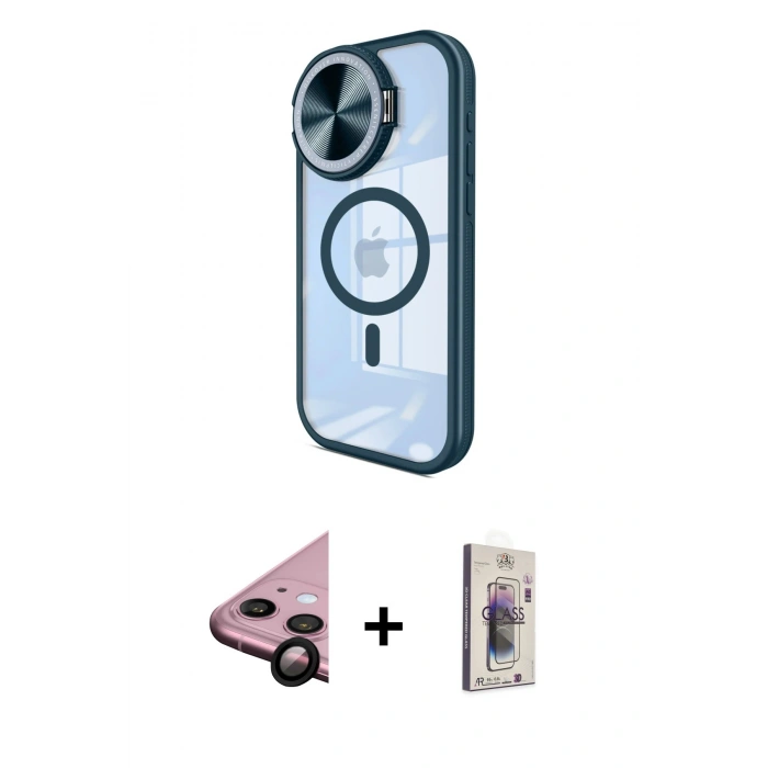 MARSİLYAN™- iPhone 11 Kılıf Kıvılcım Modern Koleksiyonu - Siyah Bilvis 3D Cam Ekran Koruyucu + Raze Metal Kamera Lens - SH