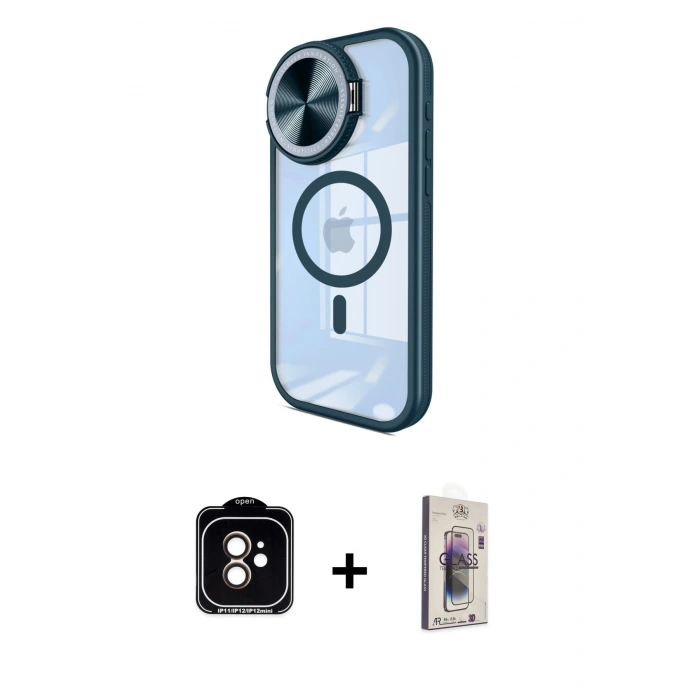 MARSİLYAN™- iPhone 11 Kılıf Kıvılcım Modern Koleksiyonu - Siyah Bilvis 3D Cam Ekran Koruyucu + PVD Metal Kamera Lens - TU