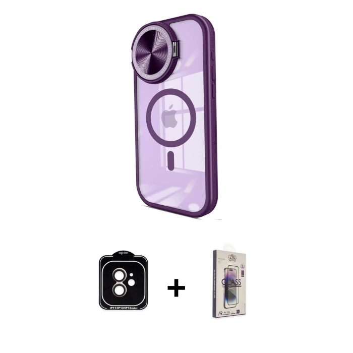 MARSİLYAN™- iPhone 11 Kılıf Kıvılcım Modern Koleksiyonu - Siyah Bilvis 3D Cam Ekran Koruyucu + PVD Metal Kamera Lens - TU