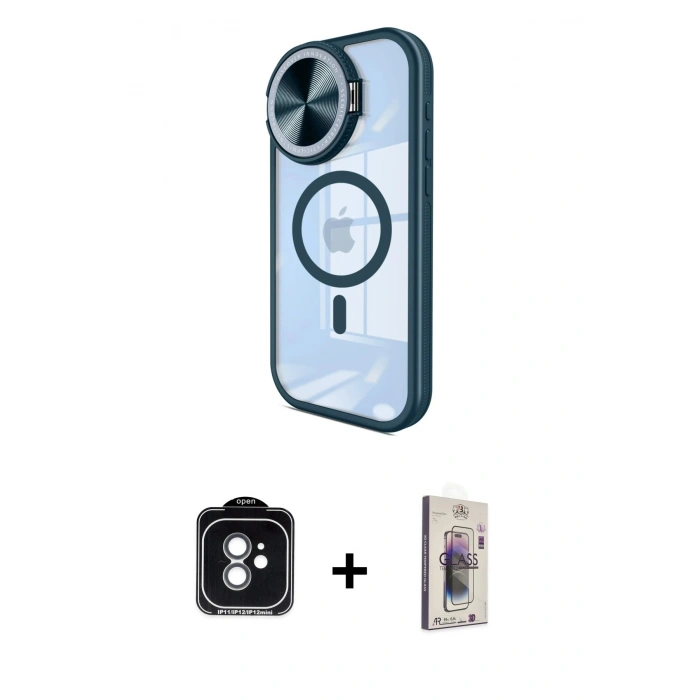 MARSİLYAN™- iPhone 11 Kılıf Kıvılcım Modern Koleksiyonu - Siyah Bilvis 3D Cam Ekran Koruyucu + PVD Metal Kamera Lens - YL