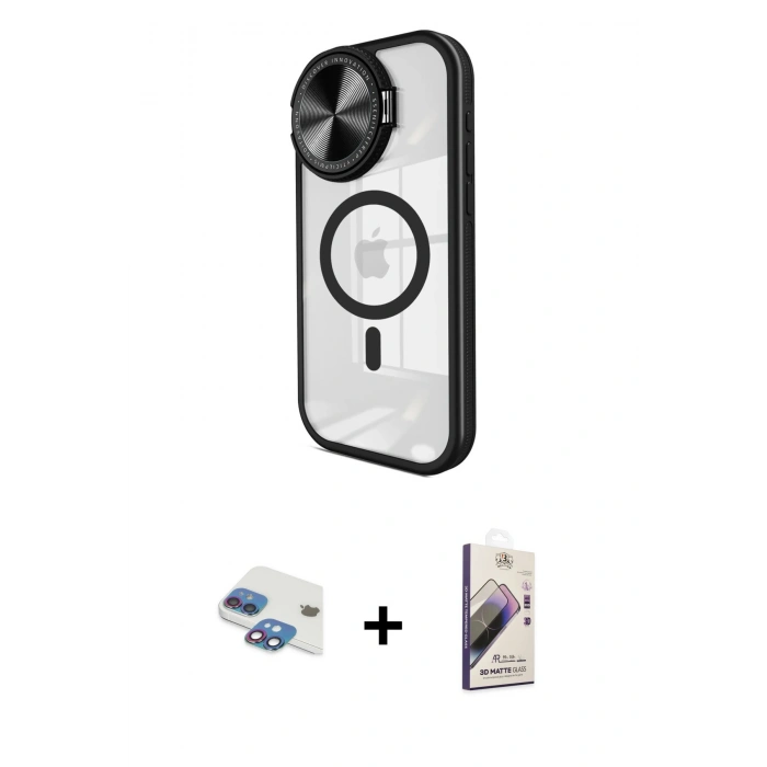 MARSİLYAN™- iPhone 11 Kılıf Kıvılcım Modern Koleksiyonu - Siyah Bilvis 3D Mat Cam Ekran Koruyucu + Pers Alüminyum Kamera Lens - GI