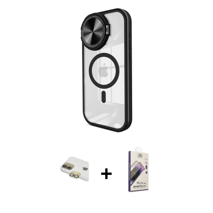 MARSİLYAN™- iPhone 11 Kılıf Kıvılcım Modern Koleksiyonu - Siyah Bilvis 3D Mat Cam Ekran Koruyucu + Pers Alüminyum Kamera Lens - GD
