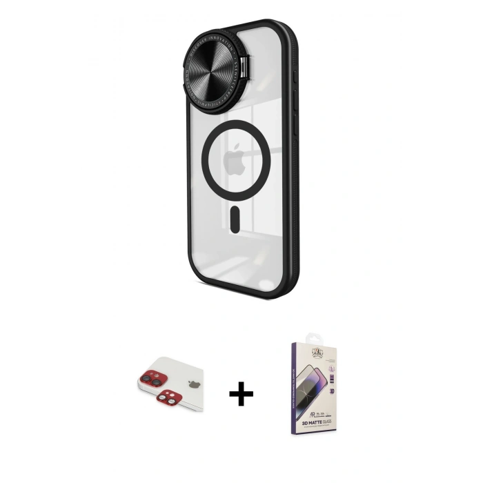 MARSİLYAN™- iPhone 11 Kılıf Kıvılcım Modern Koleksiyonu - Siyah Bilvis 3D Mat Cam Ekran Koruyucu + Pers Alüminyum Kamera Lens - KI