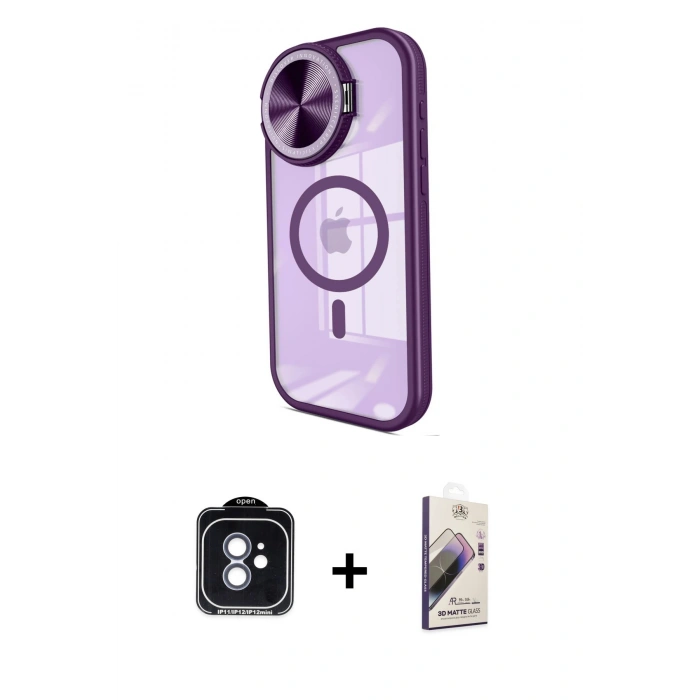 MARSİLYAN™- iPhone 11 Kılıf Kıvılcım Modern Koleksiyonu - Siyah Bilvis 3D Mat Cam Ekran Koruyucu + Mavi PVD Metal Kamera Lens